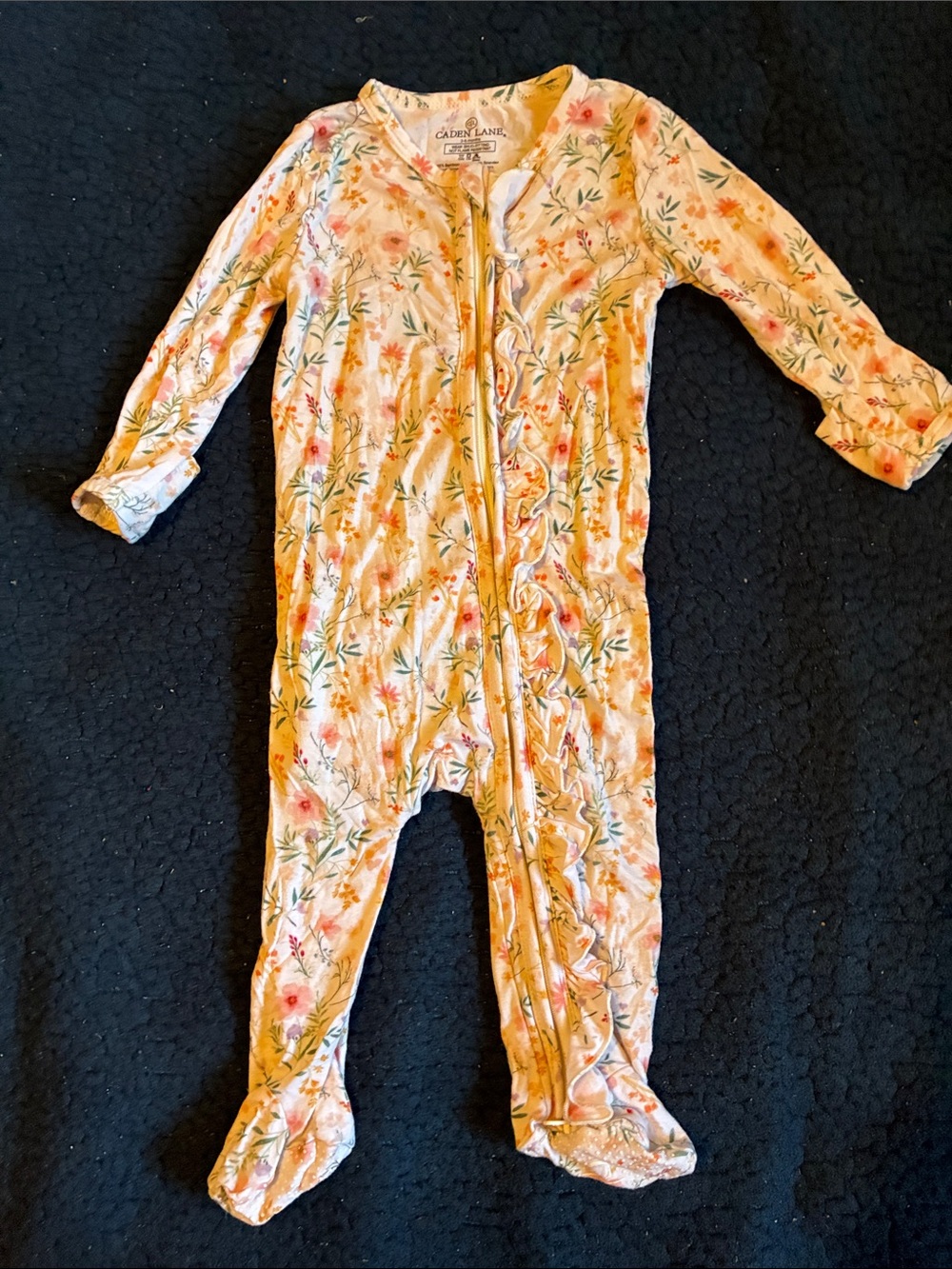Caden Lane Peach Floral Zip Footed One-Piece